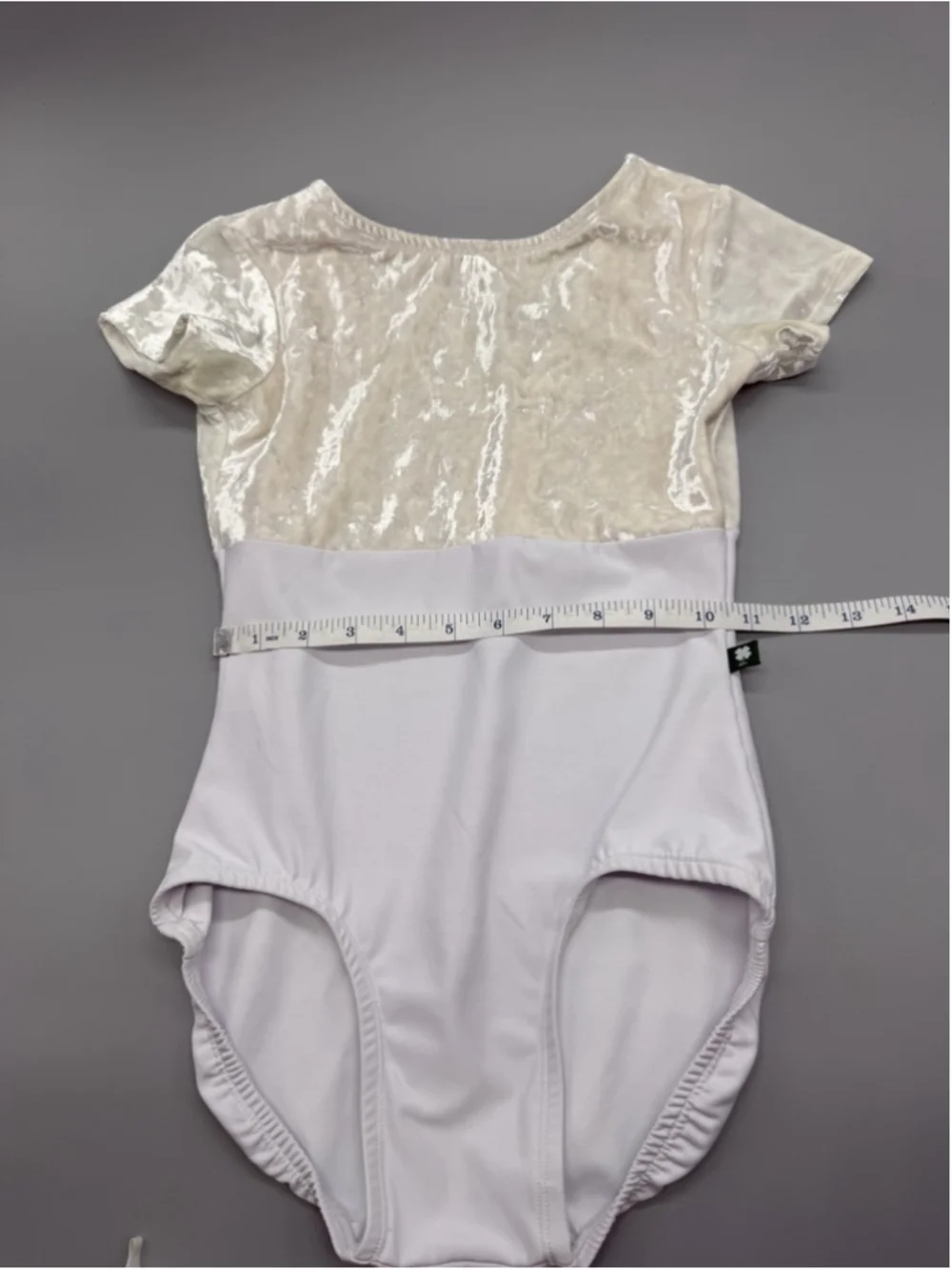 Luckyleo Dancewear Women's Short Sleeve White Velvet Accent Leotard
